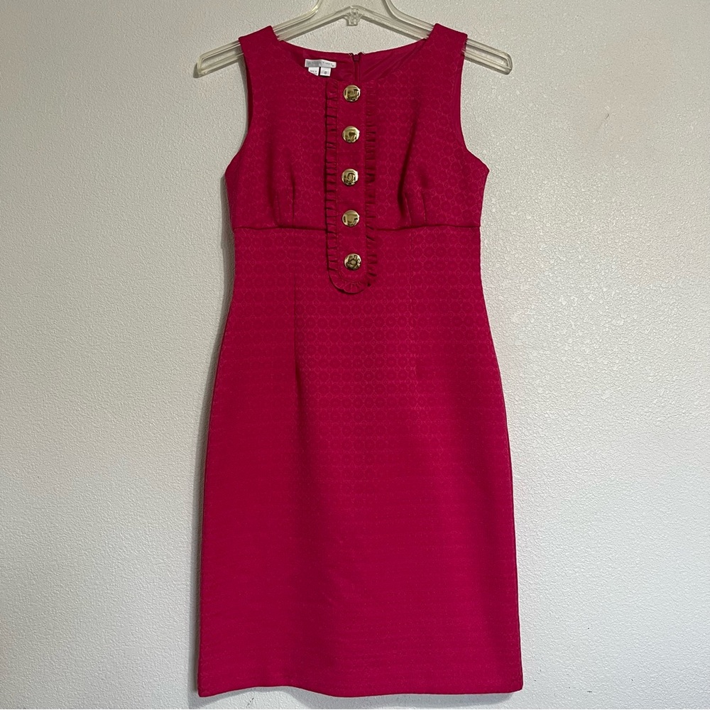London Times Sleeveless Dress Pink with Gold Buttons Size 8